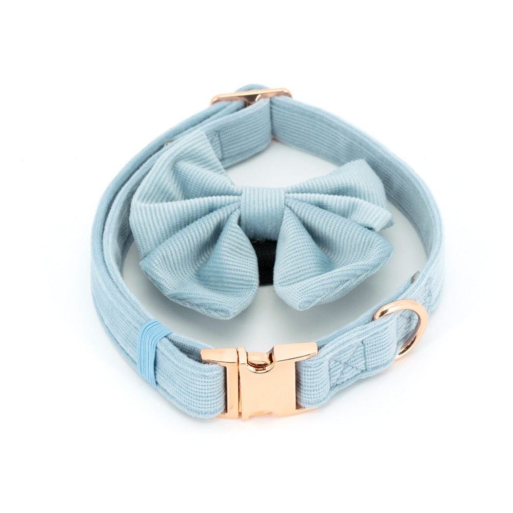 Blue Corduroy Collar & Bow