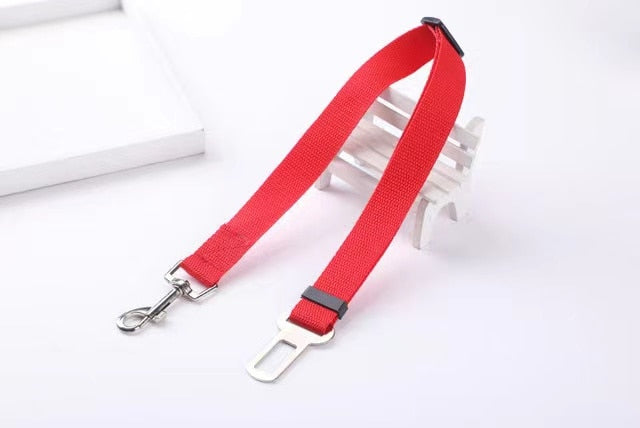 Red adjustable car safety belt for dogs